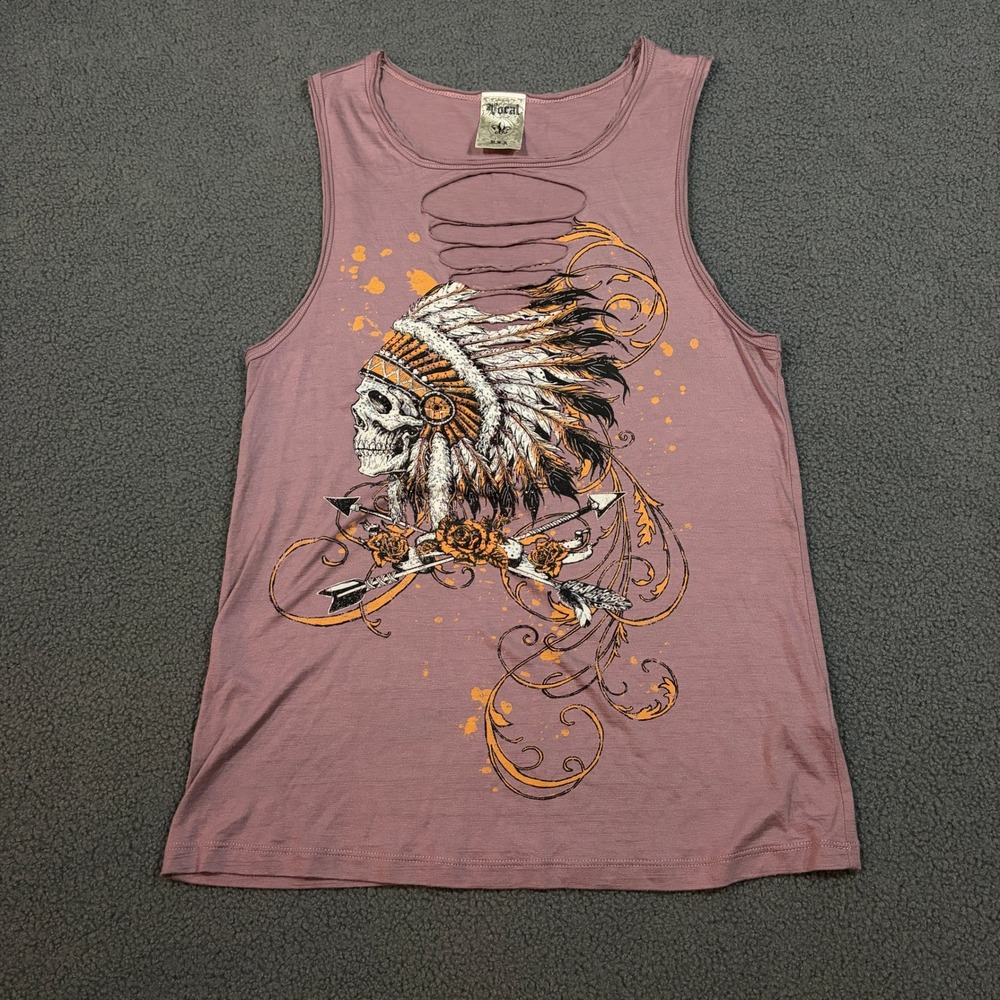 Vocal Tank Top Womens Small Purple Skull Headdress 18110T Distressed Biker